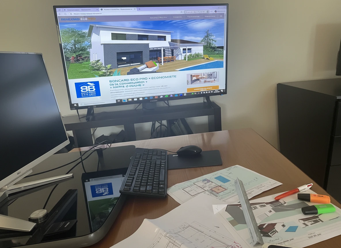 Plans architecturaux, métrés et descriptifs techniques sur table de chantier